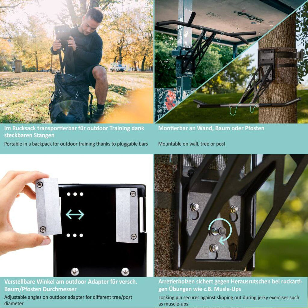 Tragbare Klimmzugstange und Dip-Bar – Montage an einem Baum | Pullup & Dip®